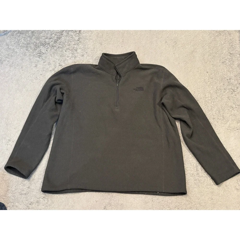 The North Face Mens XL Grid Fleece Quarter Zip Pullover Charcoal Grey Textured